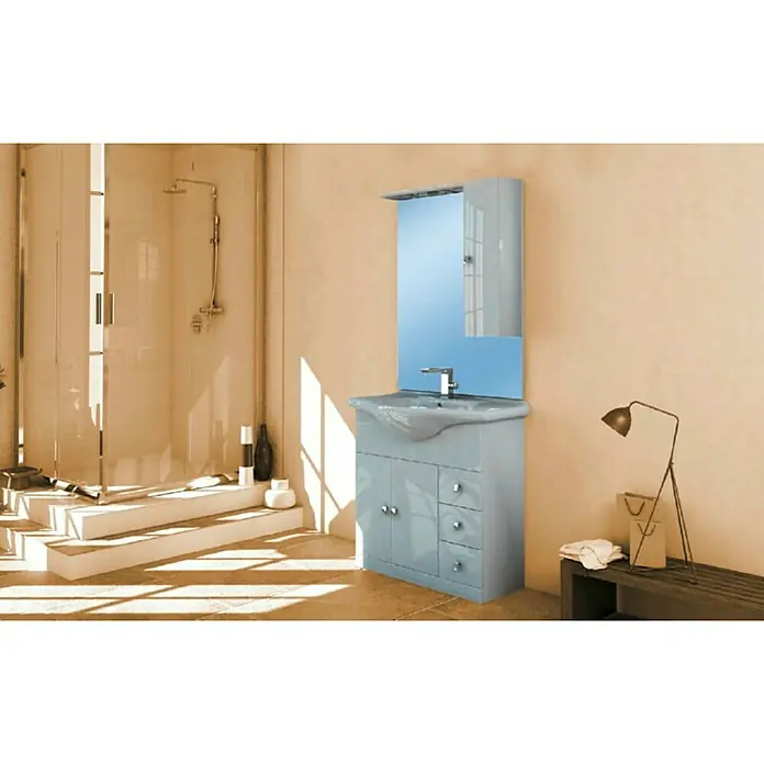 Baden Haus Kupaonski komplet Clara - 85 cm, Bijele boje, Visoki sjaj, Izvedba: Desno - Živopisni prikaz