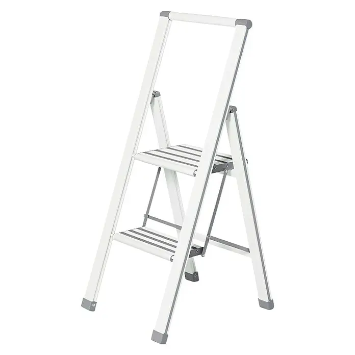 Wenko Preklopne ljestve Design - 2 stepenice, Aluminij, Bijele boje - Dijagonalni pogled