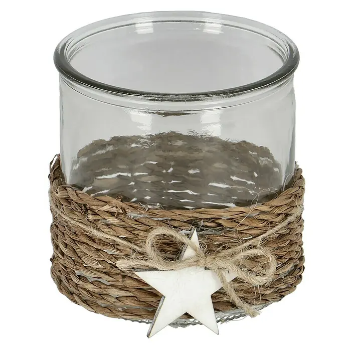 Windlicht mit Kordel - Ø x H: 10 x 10 cm, Glas - Vorderansicht