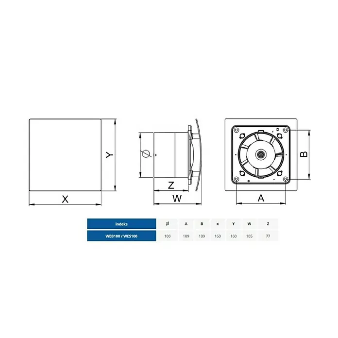 Awenta Kupaonski ventilator Escudo WEB 100 - Š x V: 12,5 x 12,5 cm - Skica