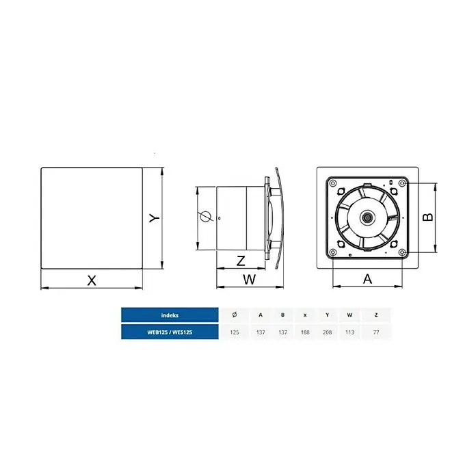 Awenta Kupaonski ventilator Escudo WEB 125 - Š x V: 15,6 x 15,6 cm - Skica