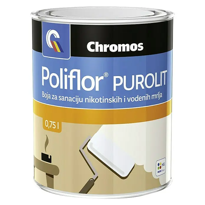Boja za prekrivanje mrlja na zidovima Chromos Poliflor - Bijele boje, 750 ml - Pogled sprijeda