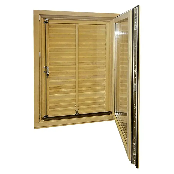 Drveni prozor s pomičnom griljom, bez kvake - Š x V: 80 x 120 mm, DIN desno, Natur - Dijagonalni pogled