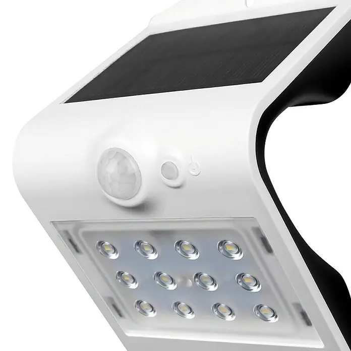 Solarna vanjska zidna LED svjetiljka - 1,5 W, Bijele boje, Senzor pokreta - Dijagonalni pogled