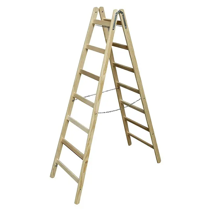 Drvene ljestve - 2 x 7 stepenica, 150 kg, 214 cm - Dijagonalni pogled