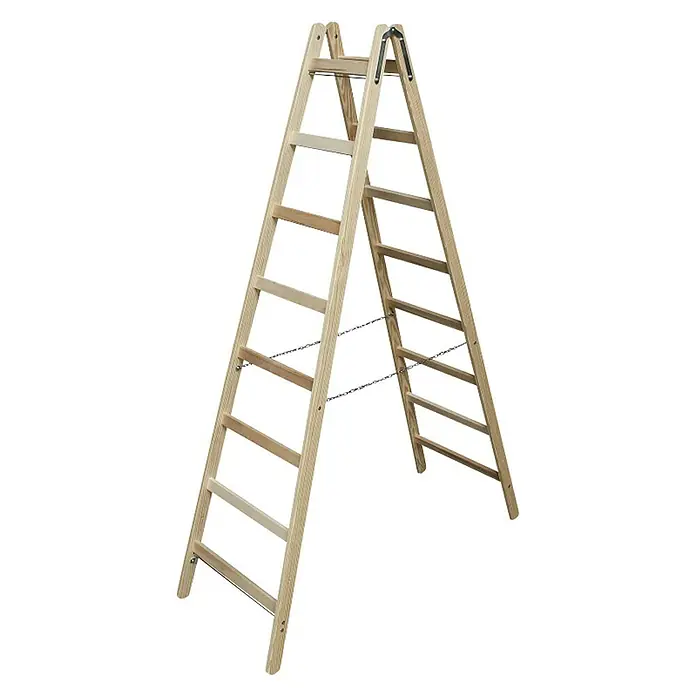 Drvene ljestve - 2 x 8 stepenica, 150 kg, 244 cm - Dijagonalni pogled