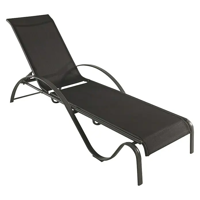 Sunfun Ležaljka za sunčanje Ikara - Š x D x V: 63 x 195 x 96 cm, Naslon od tekstila, Crne boje, S podesivim naslonom za leđa - Dijagonalni pogled