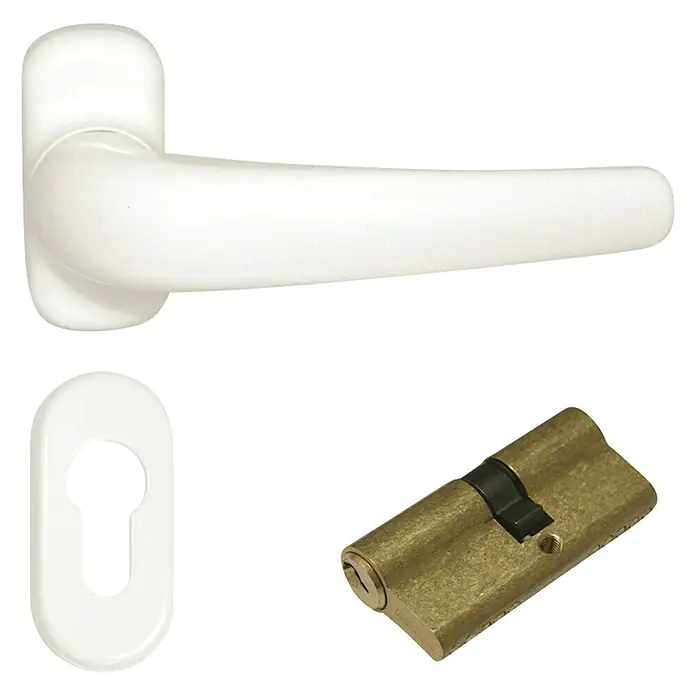 Set kvaka za vrata Master Eco sa cilindrom - Bijele boje, Aluminij, Cilindarski profil PZ - Pogled sprijeda