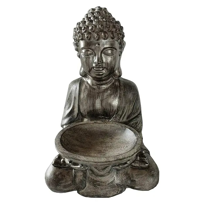 Dekofigur Buddha - L x B x H: 30 x 25 x 45 cm, Grau, Magnesia - Vorderansicht