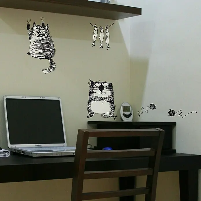 Adhesivos decorativos Gatos - Gatos, Blanco/Negro, 15 x 31 cm - Foto ambiente