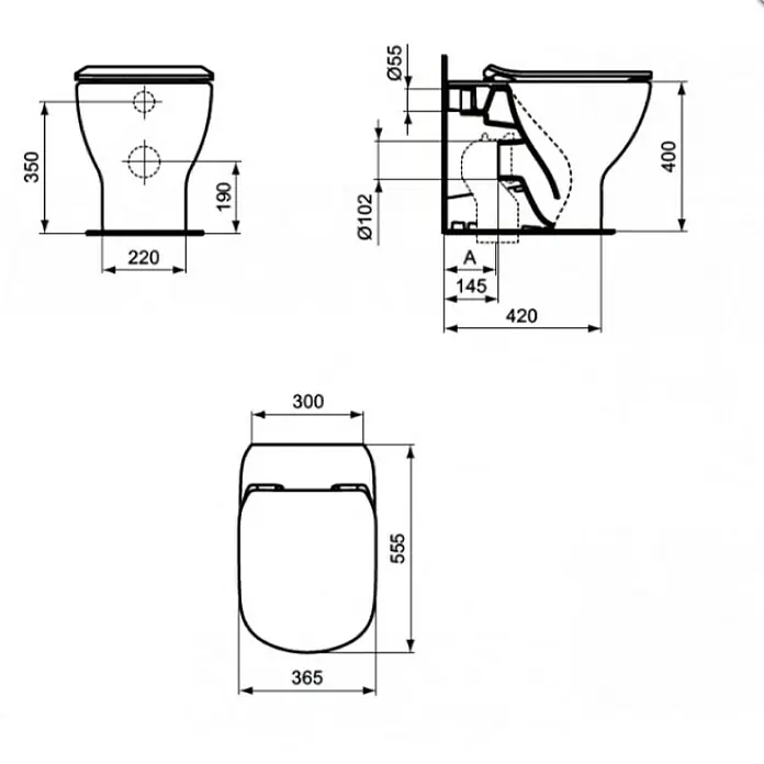 Ideal Standard Stajaća WC školjka Aquablade - Keramika, Bijele boje, Sjaj - Skica