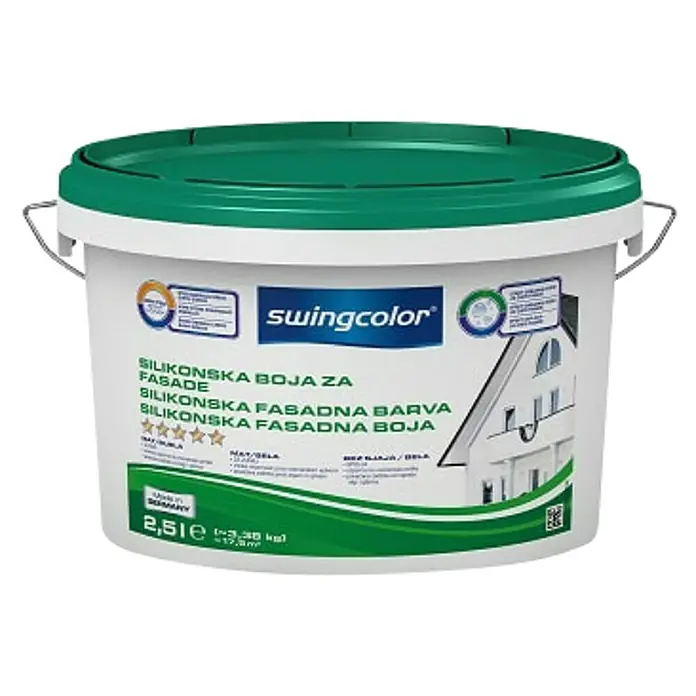 swingcolor Silikonska boja za fasadu - Bijele boje, Mat, 2,5 l, 17,5 m² - Pogled sprijeda