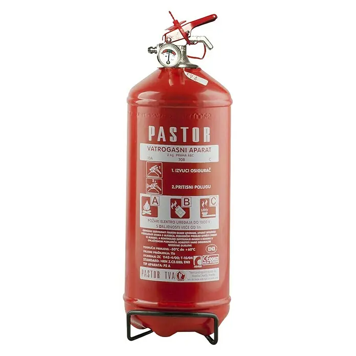 Pastor Vatrogasni aparat P2A - 2 kg, Prah - Pogled sprijeda