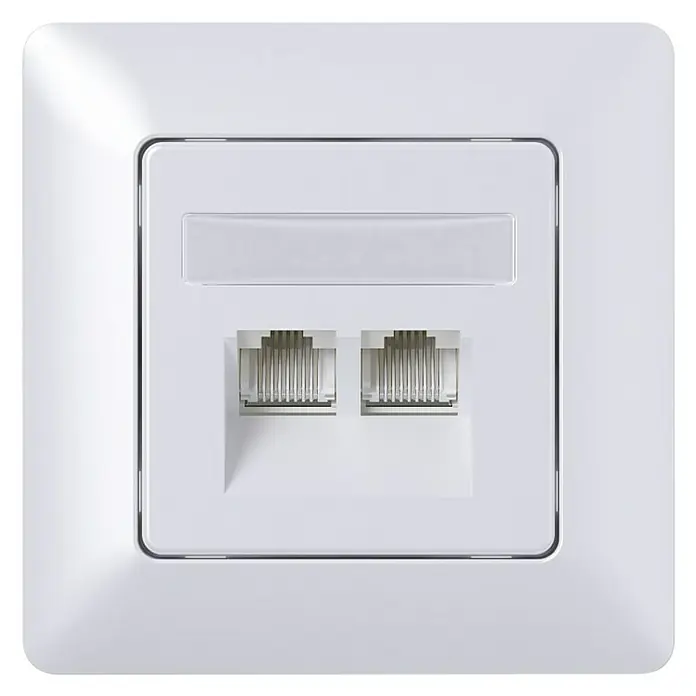 Elektro Material Dvostruka mrežna utičnica Mikro - Bijele boje, RJ45, Vrsta priključka: CAT5e - Pogled sprijeda