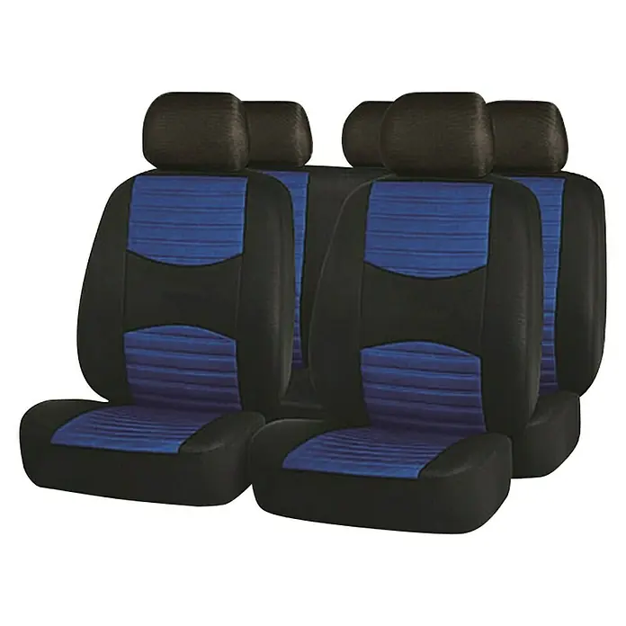 Set presvlaka za automobilska sjedala - Crno-plave boje, 100 % poliester - Dijagonalni pogled