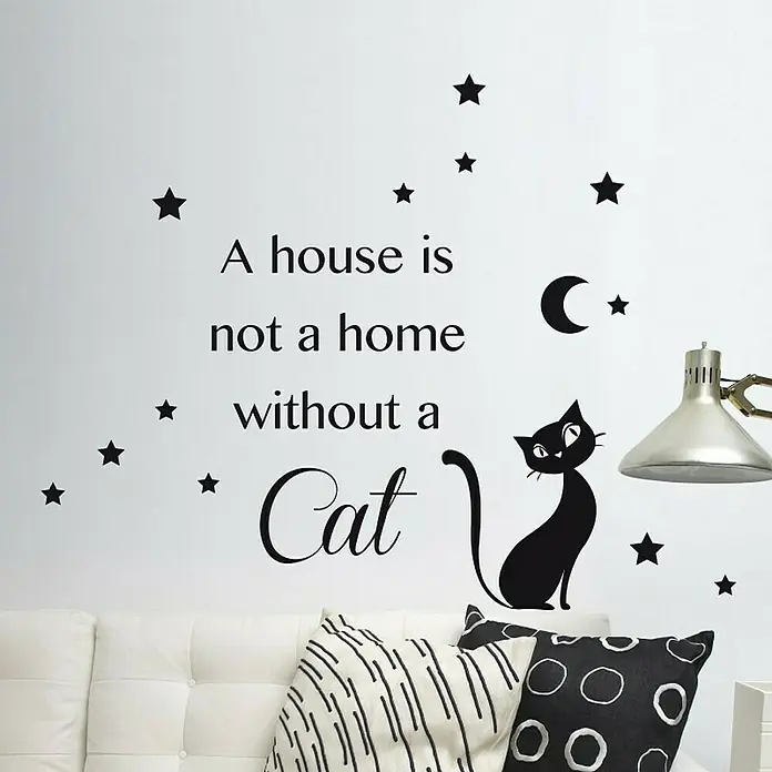 Vinilo de pared gato - Negro, 31 x 31 cm, 2 piezas - Foto ambiente