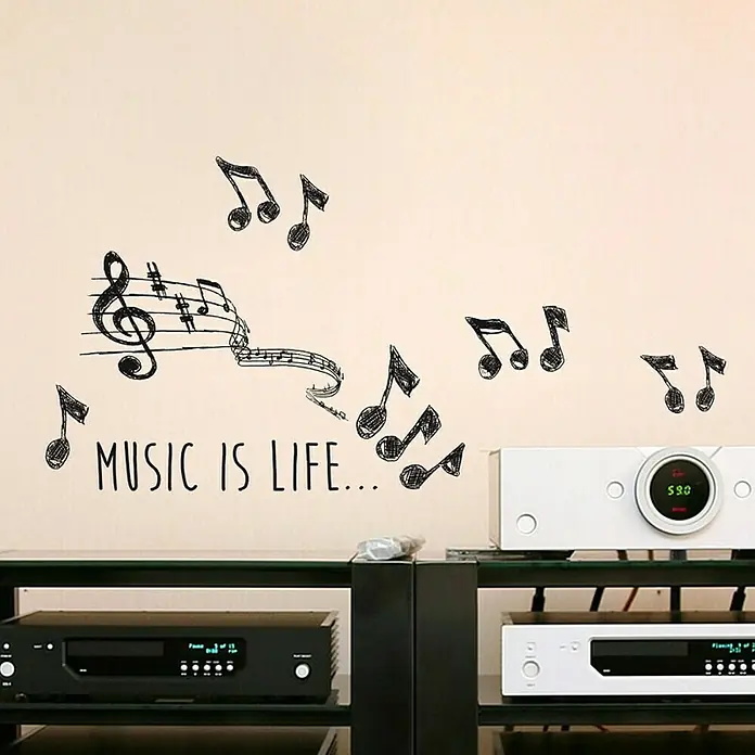Adhesivos decorativos Music is life - Notas de música, Negro, 68 x 48 cm - Foto ambiente