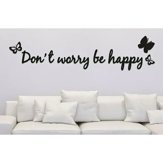 Zidna naljepnica - Be happy, Starinski siva, 28,5 x 14 cm, 1-dij. - Živopisni prikaz