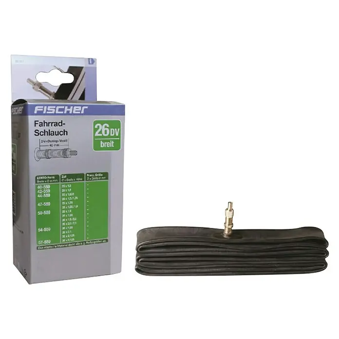 Fischer Unutarnja guma za bicikl - 26″ x 1,5 do 2,125, Dunlopov ventil - Pogled sprijeda
