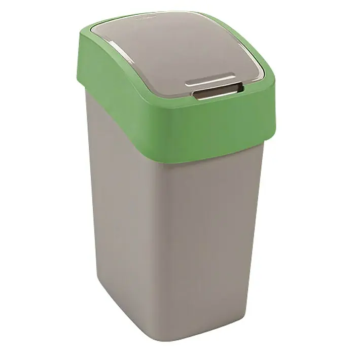 Curver Kante za smeće Pacific Flip Bin - Srebrne boje, Zelene boje, 10 l - Dijagonalni pogled
