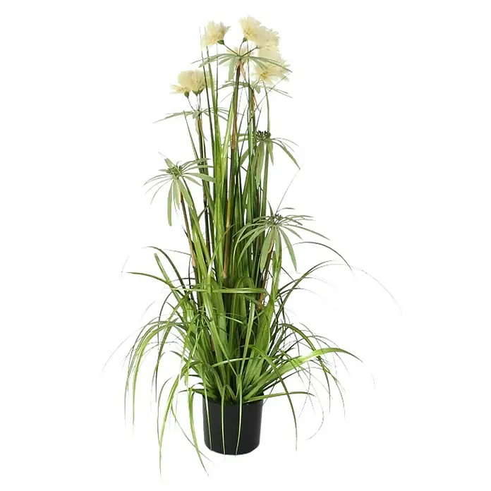 Umjetna biljka Trava - Visina: 120 cm, Bijele boje, Plastika - Pogled sprijeda