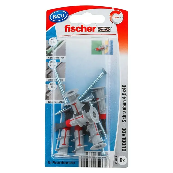 Fischer Duoblade Gipskartondübel S K - 6 Stk., Länge Dübel: 44 mm - Vorderansicht