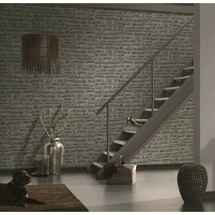 AS Creation Flis tapeta - Sive boje, Izgled kamena, D x Š: 10,05 x 0,53 m - Živopisni prikaz