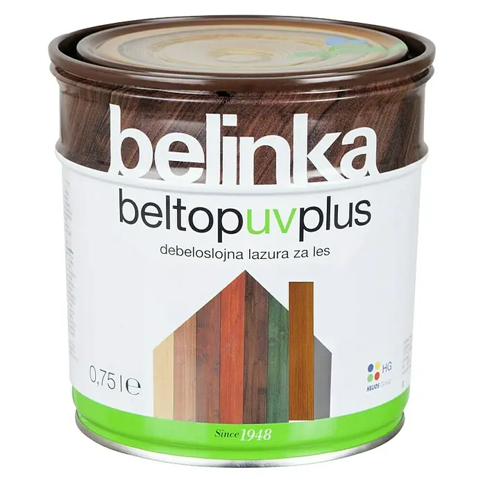 Lazura za zaštitu drva Belinka Beltop UV plus - Boja: Tikovina, 750 ml - Pogled sprijeda