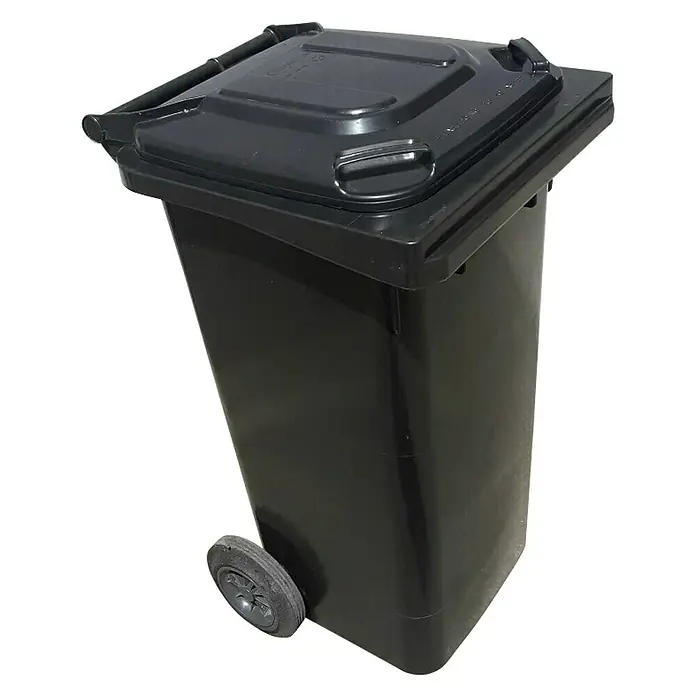 Kanta za smeće s poklopcem - 120 l, Crne boje - Dijagonalni pogled