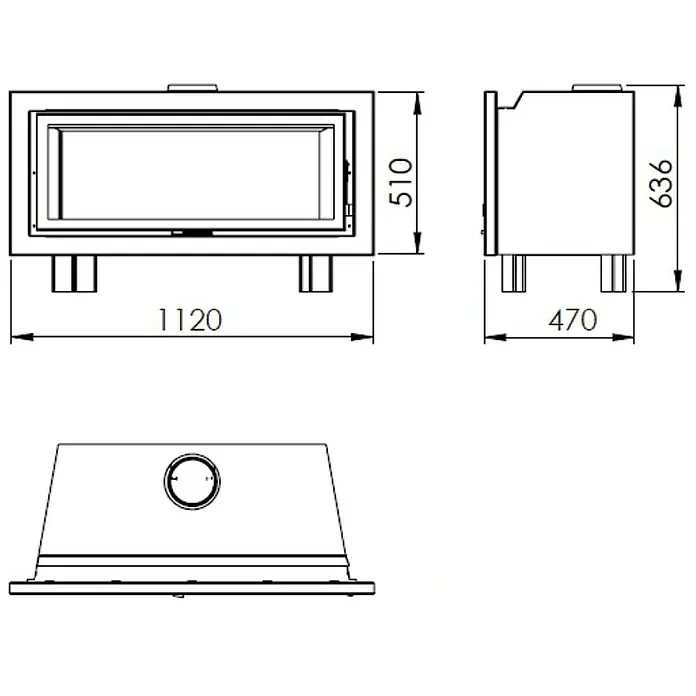 Panadero Umetak za kamin 101-PLS - 9 kW, Kapacitet grijanja prostorije: 240 m³, Antracit - Skica