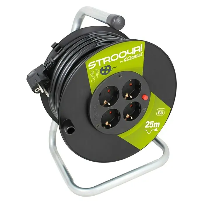 Commel Kabel na bubnju - 4-struko, Crne boje, 25 m - Dijagonalni pogled