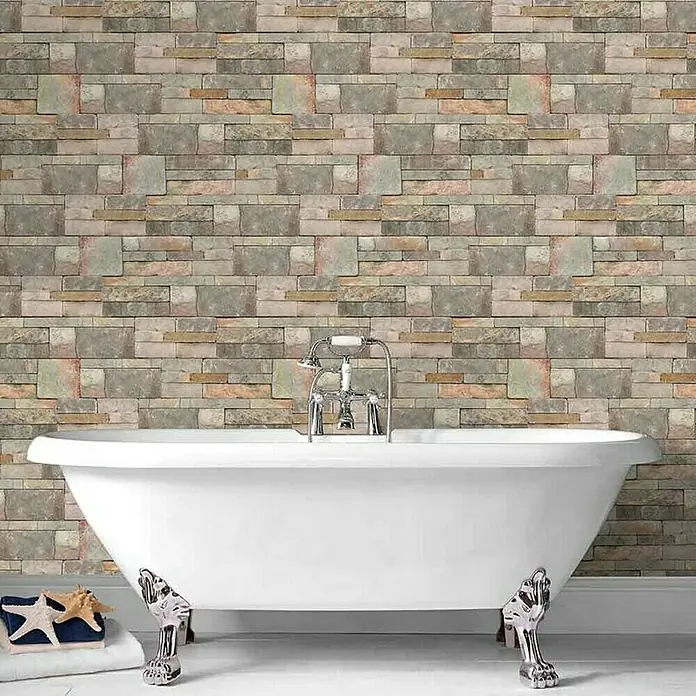 Flis tapeta Sandstone - Bež boje, Izgled kamena, 10 m x 52 cm - Živopisni prikaz