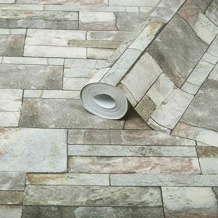 Flis tapeta Sandstone - Bež boje, Izgled kamena, 10 m x 52 cm - Detaljan prikaz