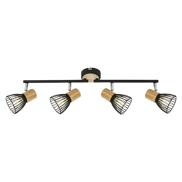 Ferotehna Stropna svjetiljka Black Wood 4 - 100 W, D x Š x V: 610 x 90 x 190 mm, Crne boje, E14 - Pogled sprijeda