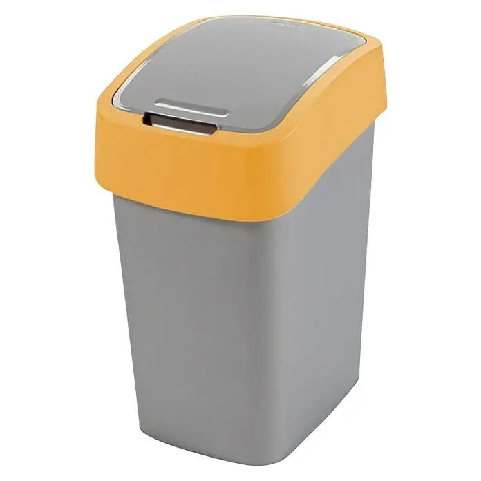Curver Kante za smeće Pacific Flip Bin - Srebrne boje, Žute boje, 25 l - Dijagonalni pogled
