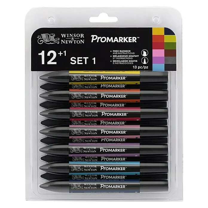 Winsor & Newton Set promarkera Pro - Višebojno, 12 -dij., 2 vrha - Pogled s gornje strane