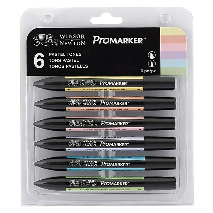 Winsor & Newton Set promarkera Pro - Višebojno, 6 -dij., 2 vrha - Pogled s gornje strane