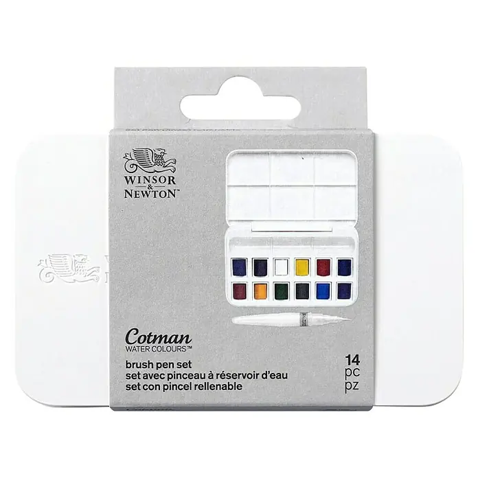Winsor & Newton Cotman Aquarellfarben-Set Brush Pen - Farbig sortiert, 14 -tlg. - Draufsicht
