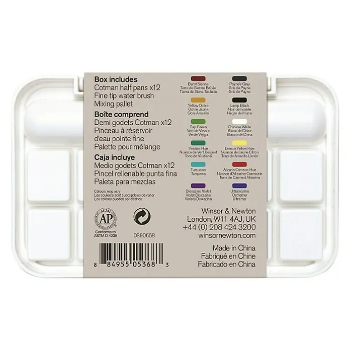 Winsor & Newton Cotman Aquarellfarben-Set Brush Pen - Farbig sortiert, 14 -tlg. - Rückansicht