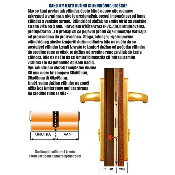Titan Cilindar K5 ECO - Dužina unutarnja: 40 mm, Vanjska dužina: 60 mm, Broj ključeva: 3 Kom.
