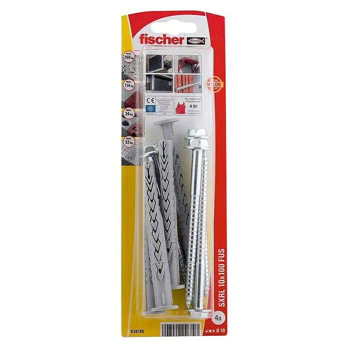 Fischer Constructieplug SXRL 10x100 FUS K NV - Ø x l: 10 x 100 mm, 4 stk., Verzonken kop - Bovenaanzicht