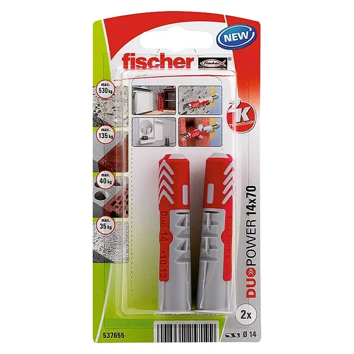 Fischer Duopower Set univerzalnih tipli - Promjer tiple: 14 mm, Duljina tiple: 70 mm, 2 kom, Najlon - Pogled s gornje strane