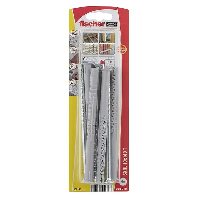 Fischer Constructieplug SXRL 10x140 T K NV - Ø x l: 10 x 140 mm, Verzonken kop, 4 stk. - Bovenaanzicht