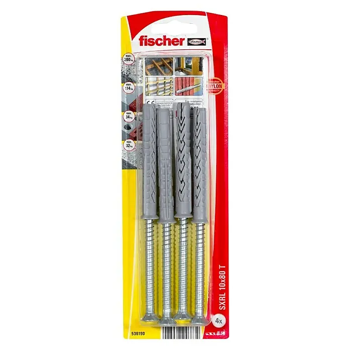 Fischer Constructieplug SXRL 10x80 T K NV - Ø x l: 10 x 80 mm, Verzonken kop, 4 stk. - Bovenaanzicht