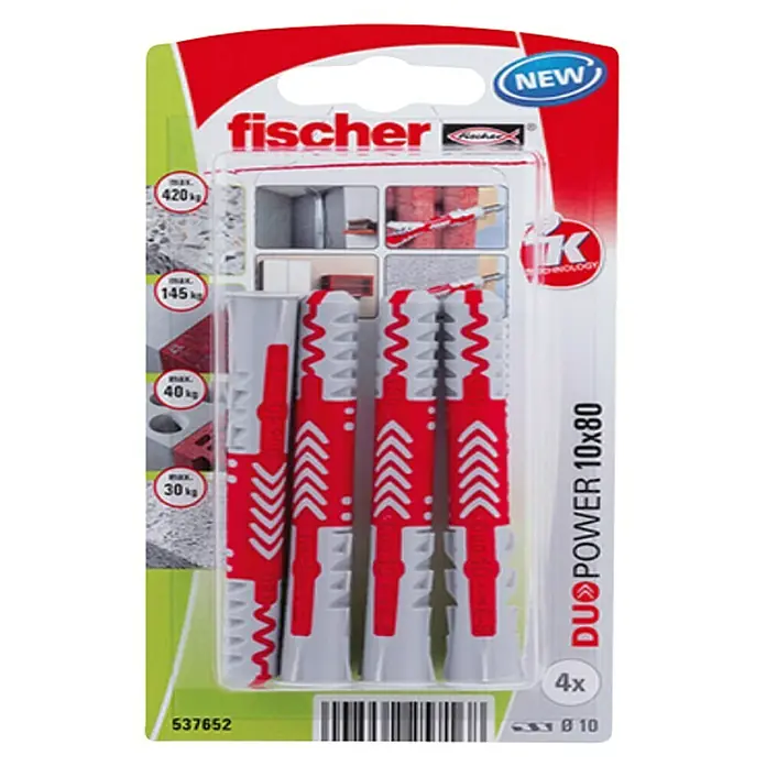 Fischer Komplet tipli DUOPOWER 10X80 K NV - Promjer tiple: 10 mm, Duljina tiple: 80 mm, 4 kom - Pogled s gornje strane