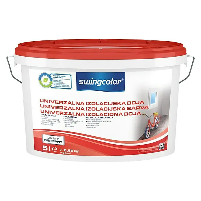 swingcolor Izolacijska boja i univerzalna temeljna boja - Mat, Bijele boje, 5 l, 35 m² - Pogled sprijeda