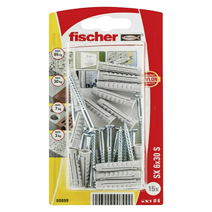 Tiple s vijcima Fischer - Promjer tiple: 6 mm, Duljina tiple: 30 mm, Sadržaj: 15 kom - Pogled s gornje strane