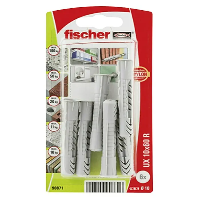 Univerzalne tiple Fischer UX - Promjer tiple: 10 mm, Duljina tiple: 60 mm, Sadržaj: 6 kom - Pogled odozgo