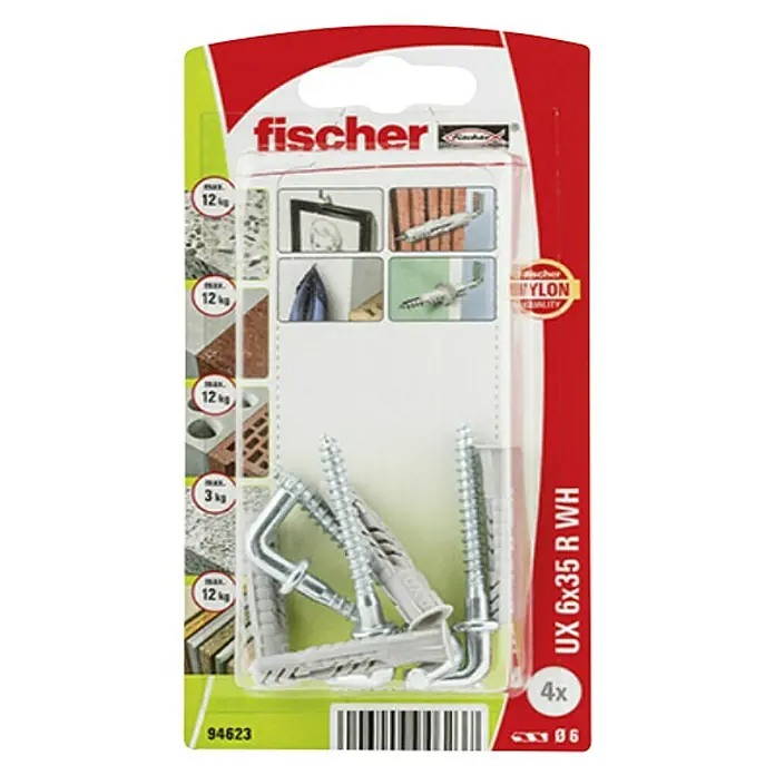 Univerzalne tiple Fischer UX s vijcima - Promjer tiple: 6 mm, Duljina tiple: 35 mm, Sadržaj: 4 kom - Pogled s gornje strane