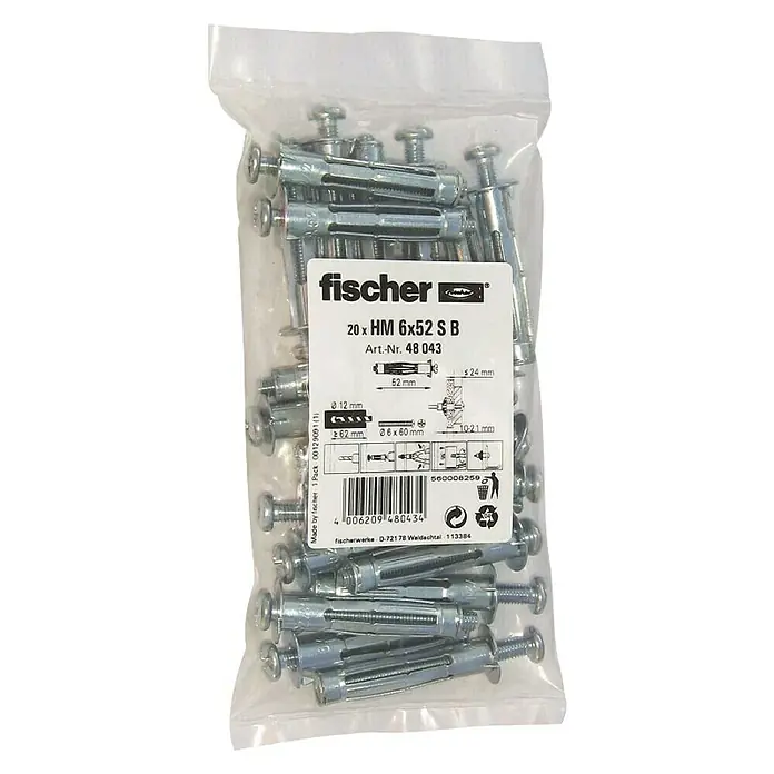 Fischer Metalna tipla za šupljine - Ø x D: 12 x 52 mm, Dubina bušenja: 62 mm, 20 kom - Pogled s gornje strane